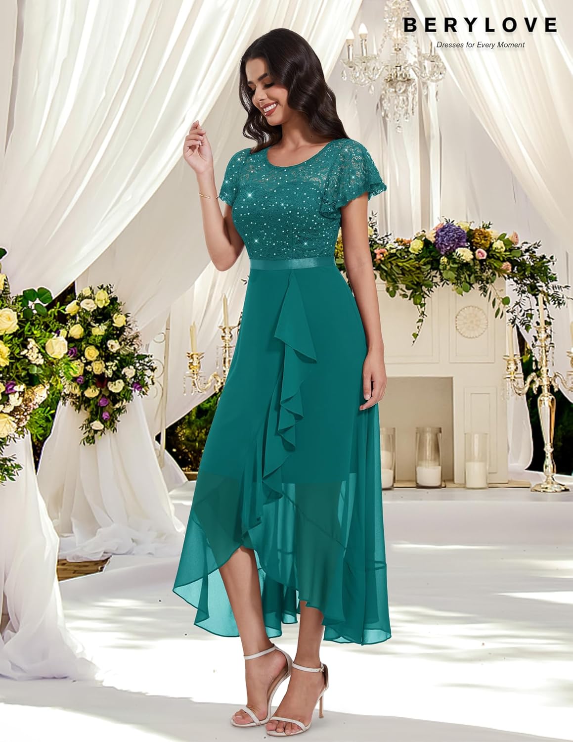 BeryLove Formal Dresses for Women 2025 Wedding Guest with Slit Cocktail Elegant Lace Long Prom Dress