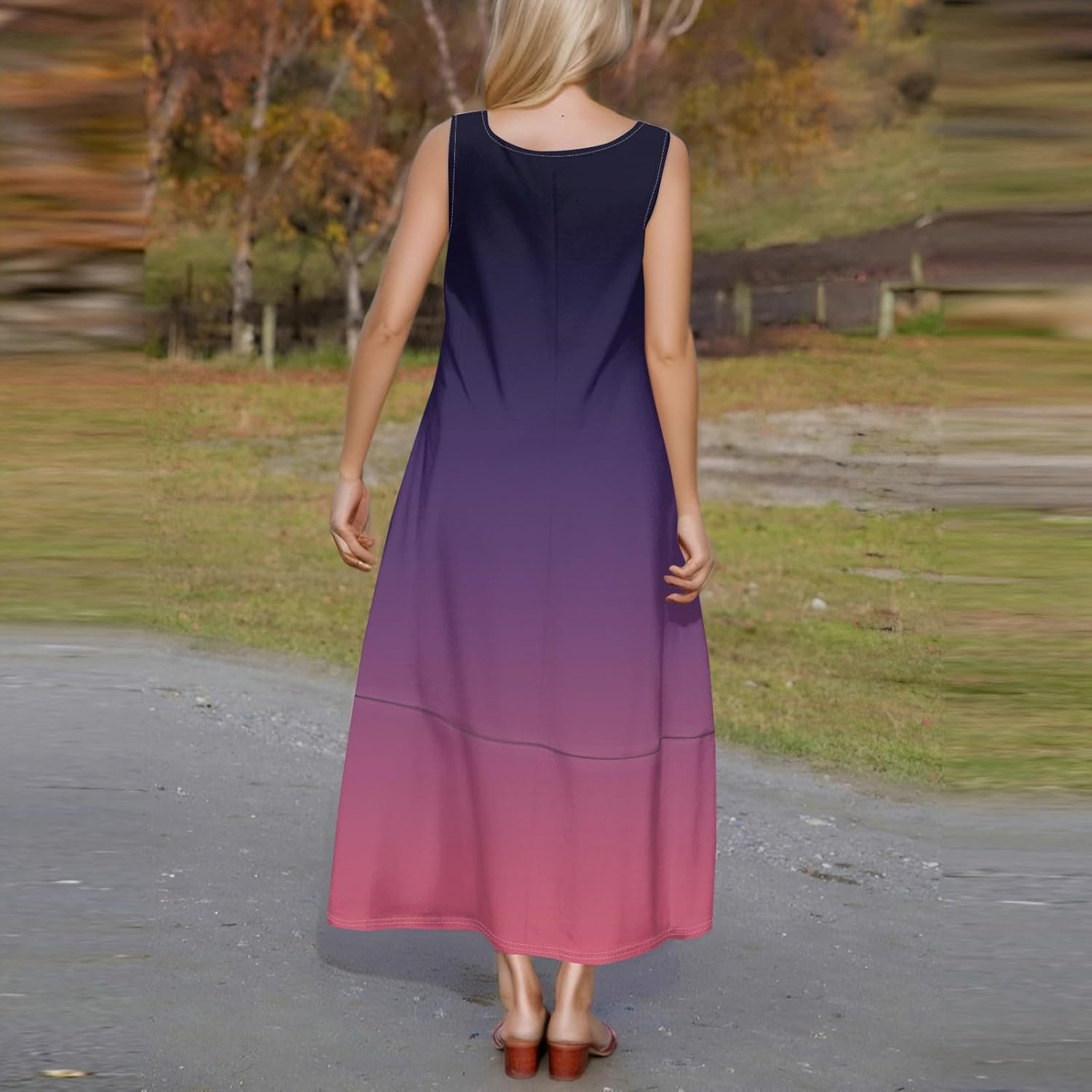 Womens Summer Tank Dress Vacation Boho Floral Long Dresses with Pockets Resort Wear Swing Beach Sleeveless Sundress