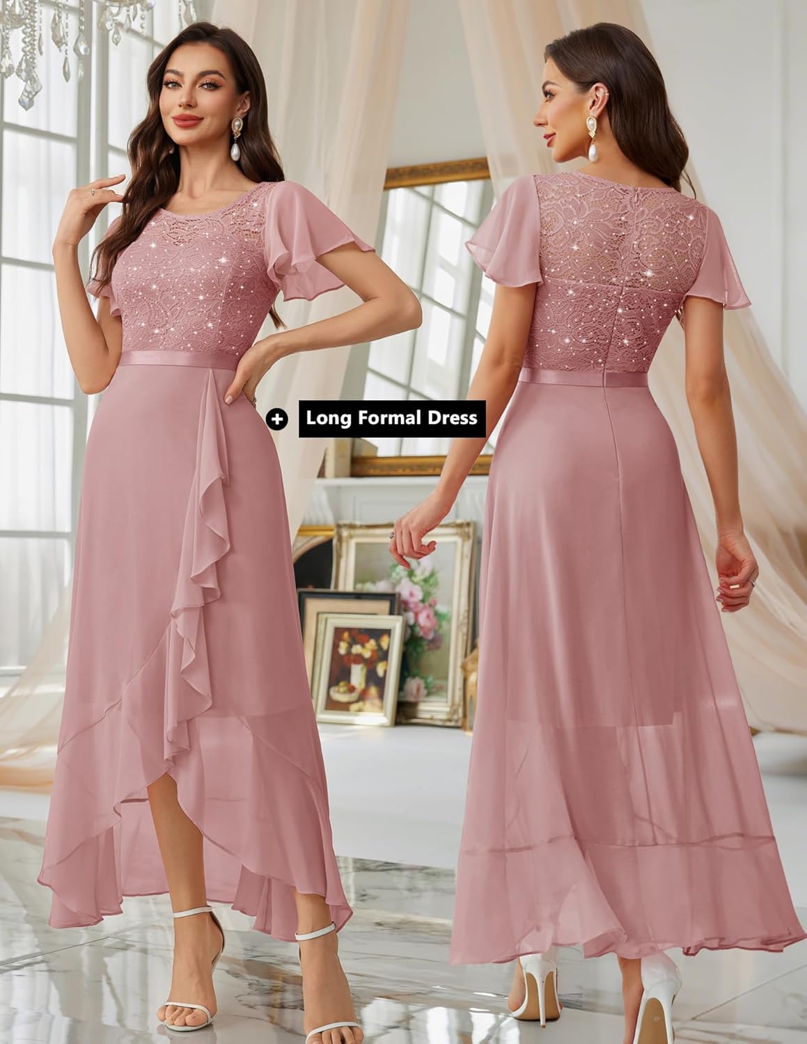 BeryLove Formal Dresses for Women 2025 Wedding Guest with Slit Cocktail Elegant Lace Long Prom Dress