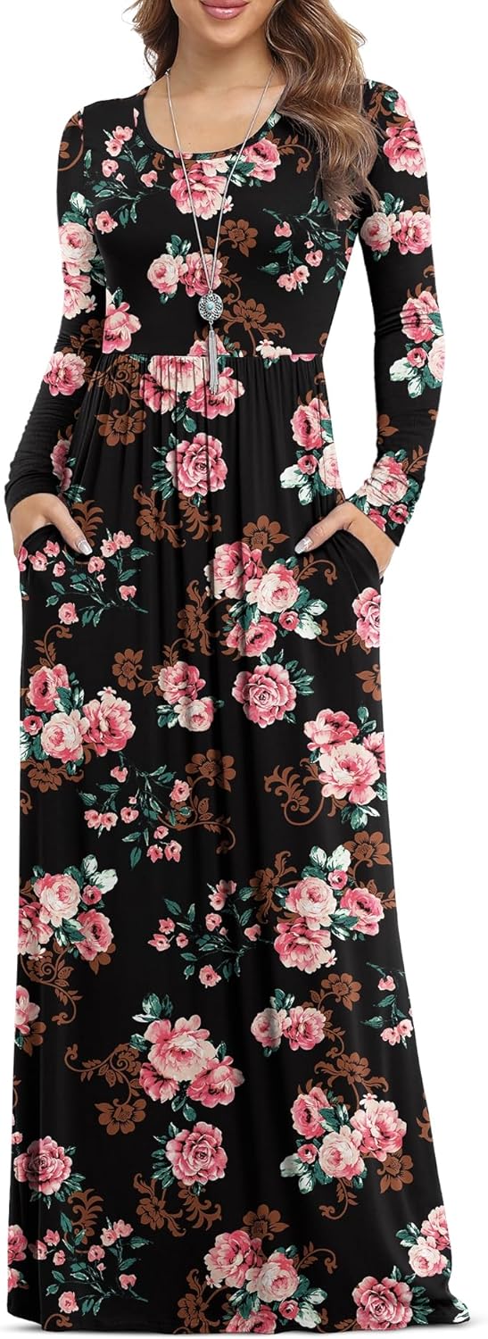 VIISHOW Women's Long Sleeve Loose Plain Maxi Dresses Casual Long Dresses with Pockets
