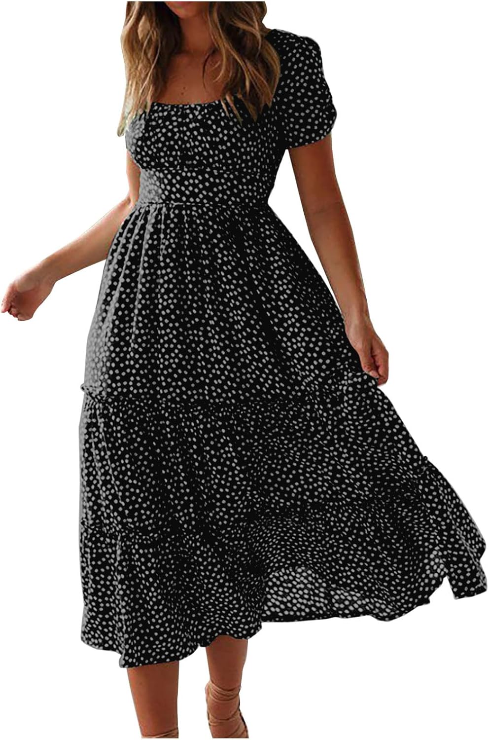 Womens Short Sleeve Dress Dress for Women Scoop Neck Chiffon Beach Hawaiian Pleated Maxi Long Dress 2025
