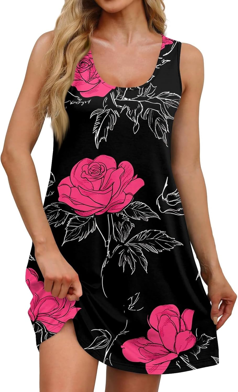 Women's Casual Sundress with Pockets Summer Boho Beach Dress,Holiday Hresses for Woment-Shirts Dress U Neck Loose Tank