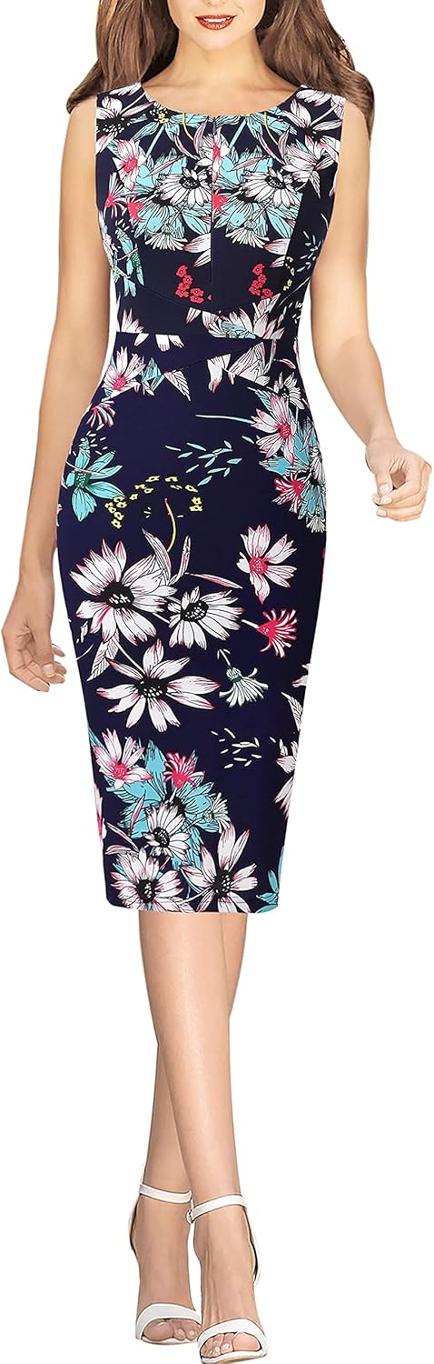 VFSHOW Womens Elegant Slim Front Zipper up Work Business Office Party Sheath Dress