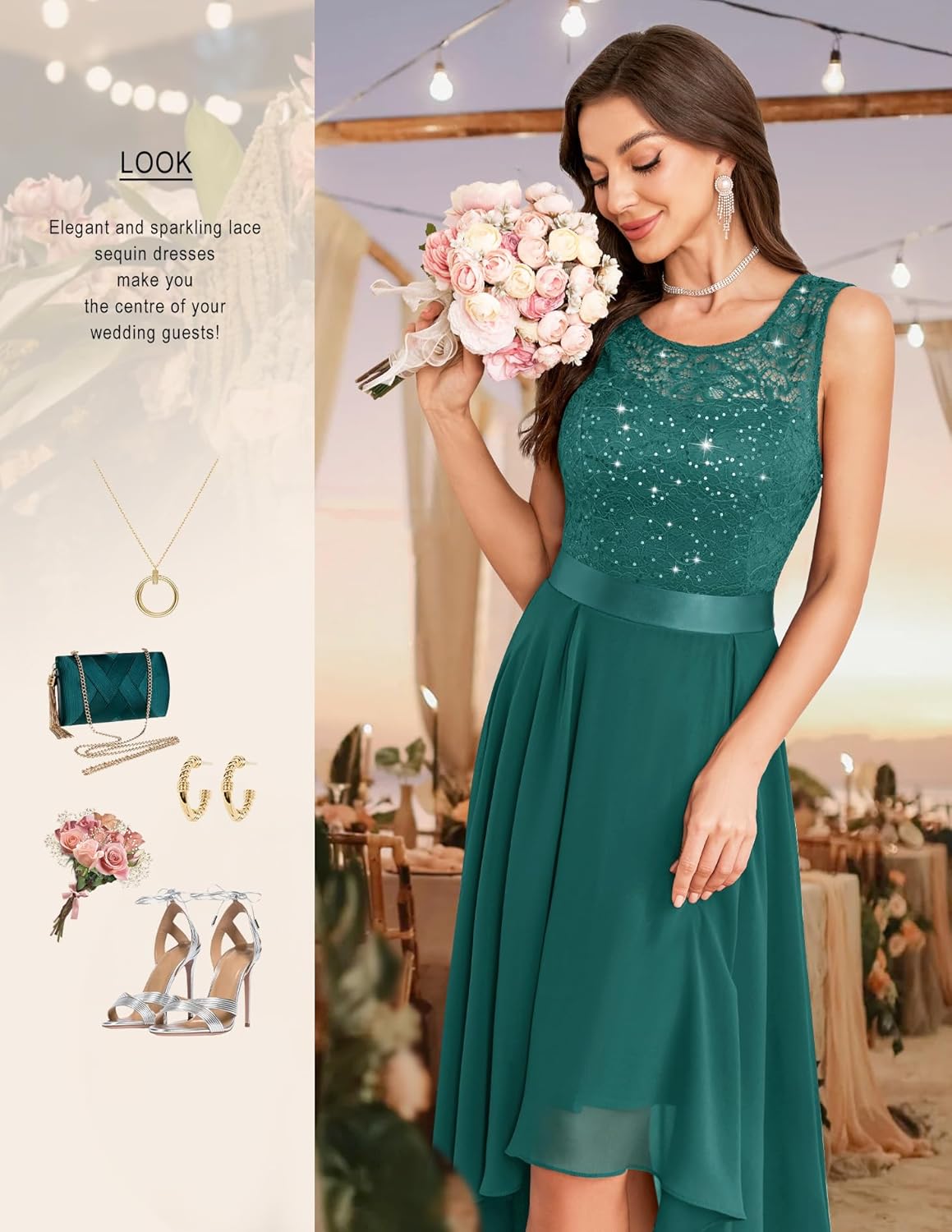 BeryLove Cocktail Prom Dresses 2025 Formal Wedding Guest Dresses Sleeveless Lace High Low Homecoming Dress