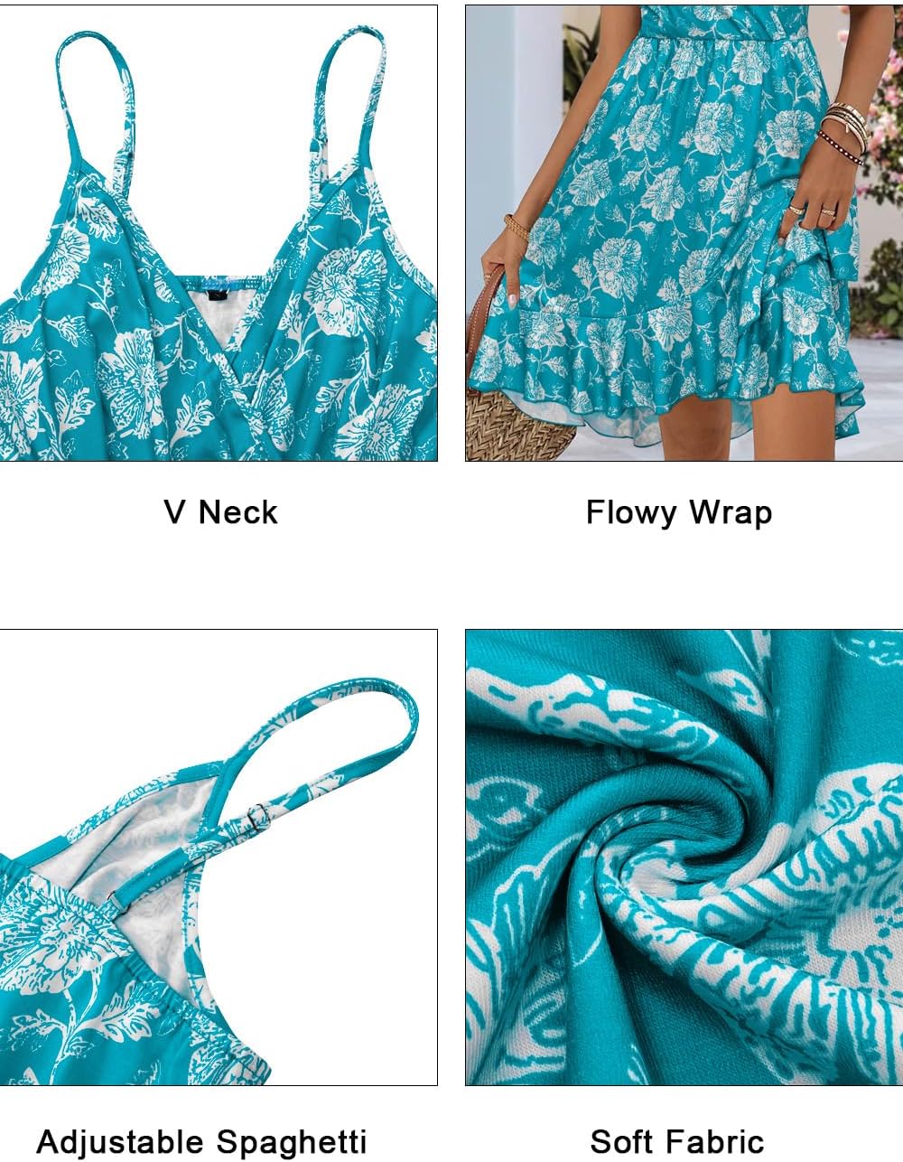 ULTRANICE Womens Summer Dresses Floral V Neck Ruffled Hem Spaghetti Spring Casual Beach Outfits Flowy Wrap Sun Dress