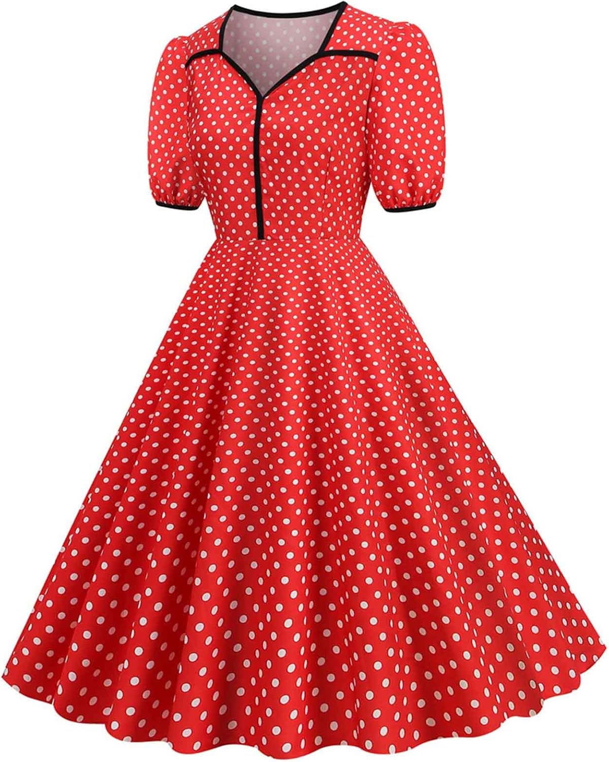 Women Double Breasted Notch Lapel 50s Vintage Short Sleeve Cocktail Swing Dress Polka Dot 1950s Rockabilly Prom Dress