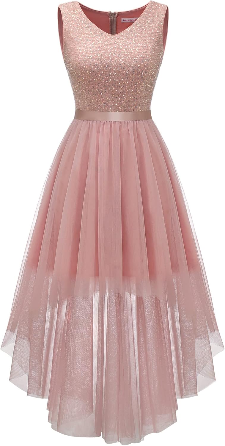 BeryLove Cocktail Prom Dresses 2025 Formal Wedding Guest Dresses Sleeveless Lace High Low Homecoming Dress