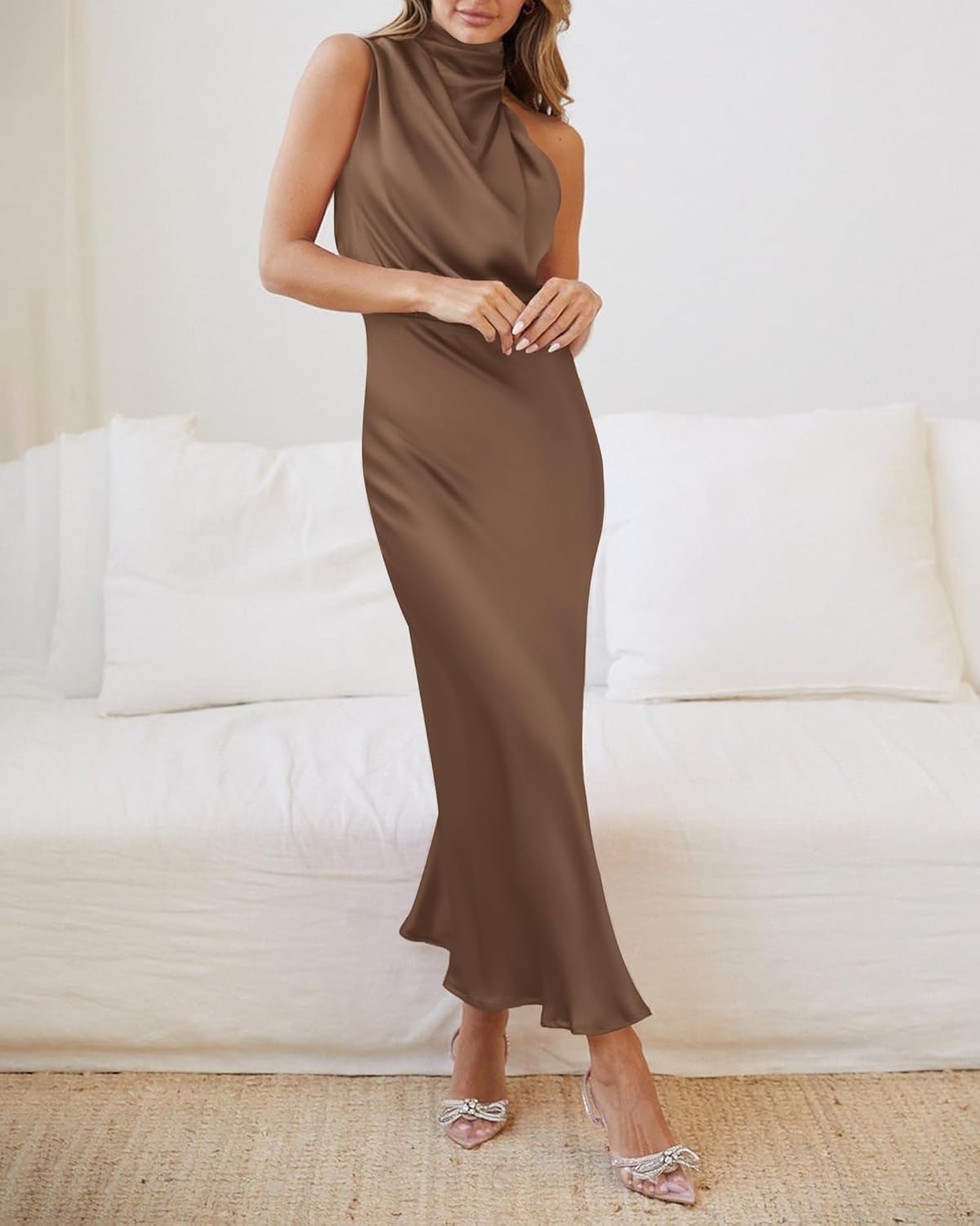 BTFBM Womens Sleeveless Cocktail Dresses Mock Neck Keyhole Elastic High Waist Evening Party Maxi Wedding Guest Dress