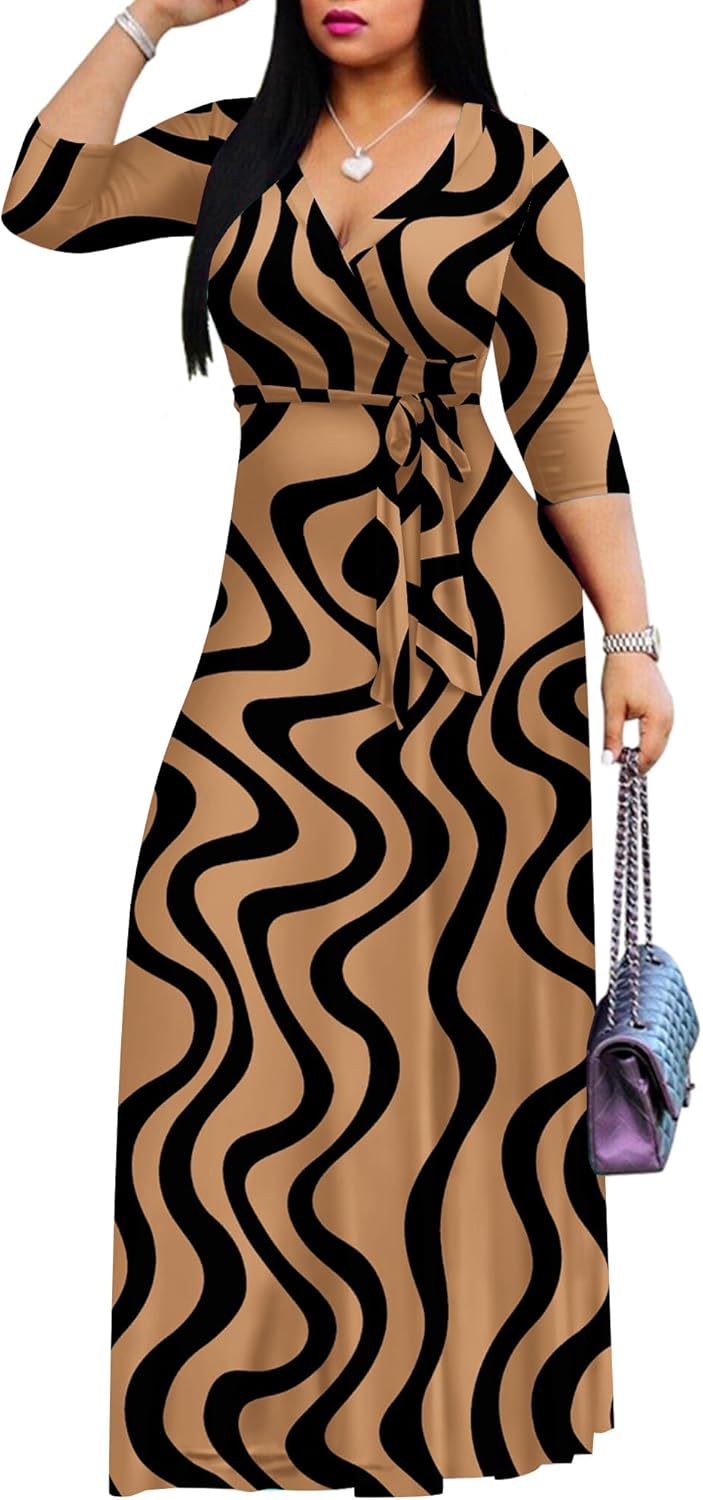 FANDEE Plus Size Maxi Dress for Women Casual Summer Sundress V-Neck 3/4 Sleeve