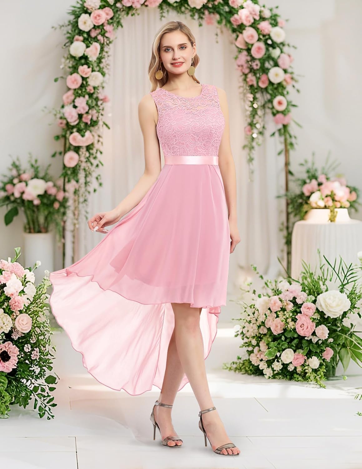 BeryLove Cocktail Prom Dresses 2025 Formal Wedding Guest Dresses Sleeveless Lace High Low Homecoming Dress