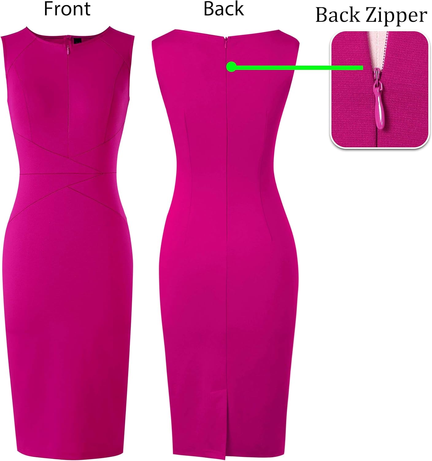 VFSHOW Womens Elegant Slim Front Zipper up Work Business Office Party Sheath Dress