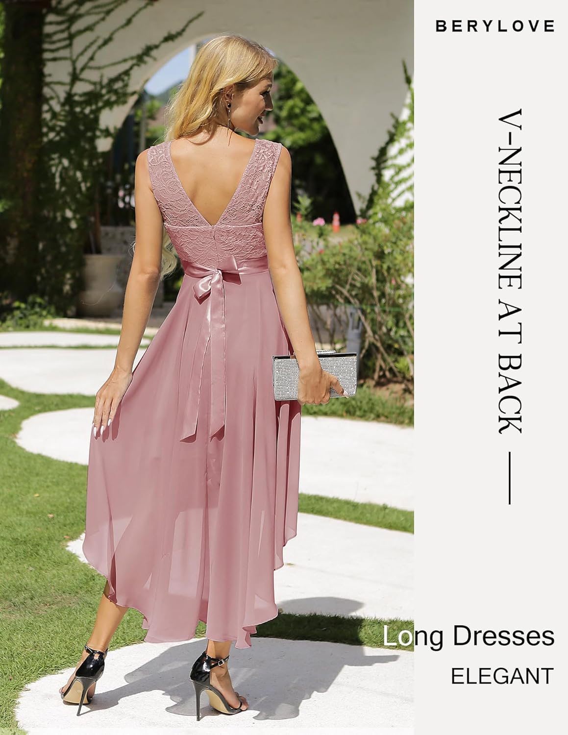 BeryLove Cocktail Prom Dresses 2025 Formal Wedding Guest Dresses Sleeveless Lace High Low Homecoming Dress