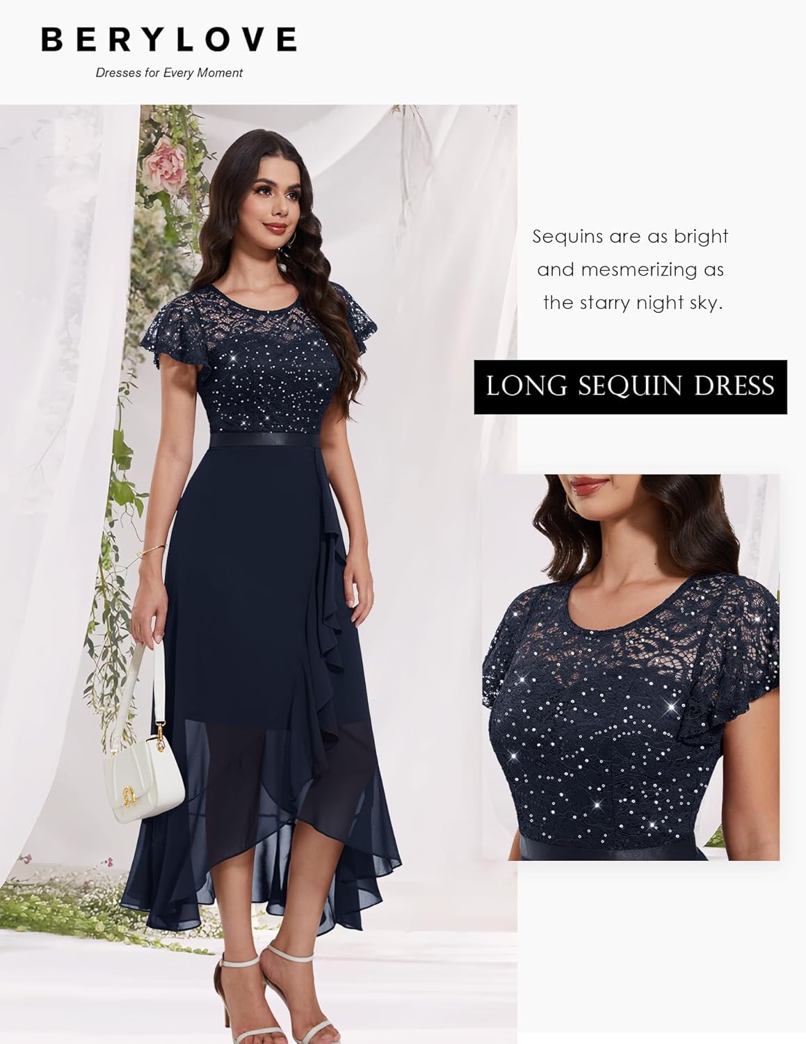 BeryLove Formal Dresses for Women 2025 Wedding Guest with Slit Cocktail Elegant Lace Long Prom Dress