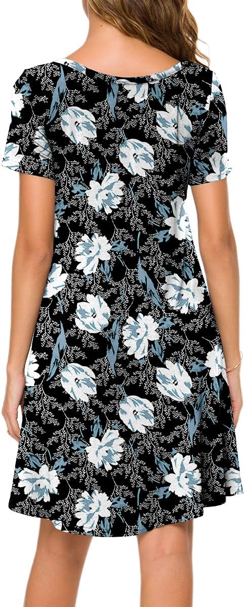 POPYOUNG 2025 Women's Summer Casual T-Shirt Dresses Crew Neck Beach Cover Up Sun Dress