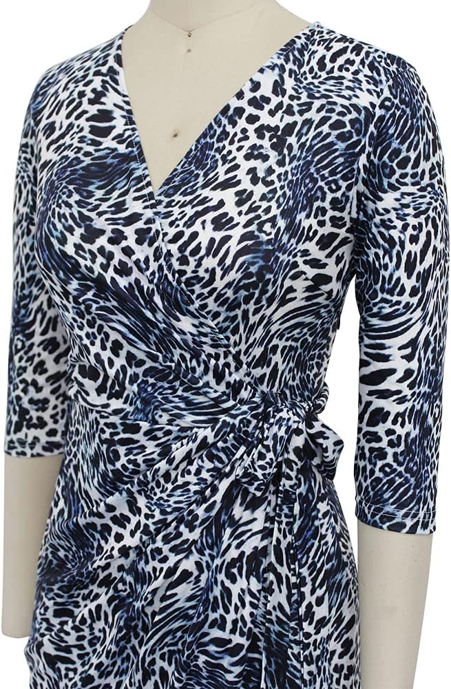 Berydress Women's Classic 3/4 Sleeve V Neck Sheath Casual Party Work Faux Black Wrap Dress