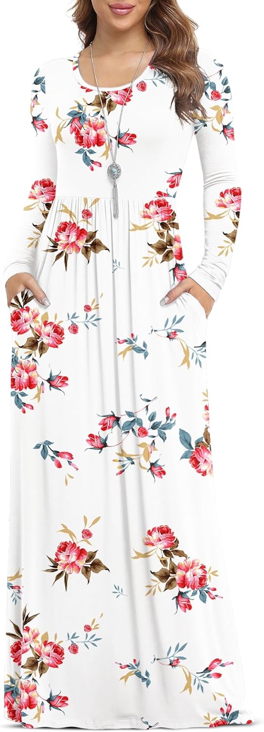 VIISHOW Women's Long Sleeve Loose Plain Maxi Dresses Casual Long Dresses with Pockets