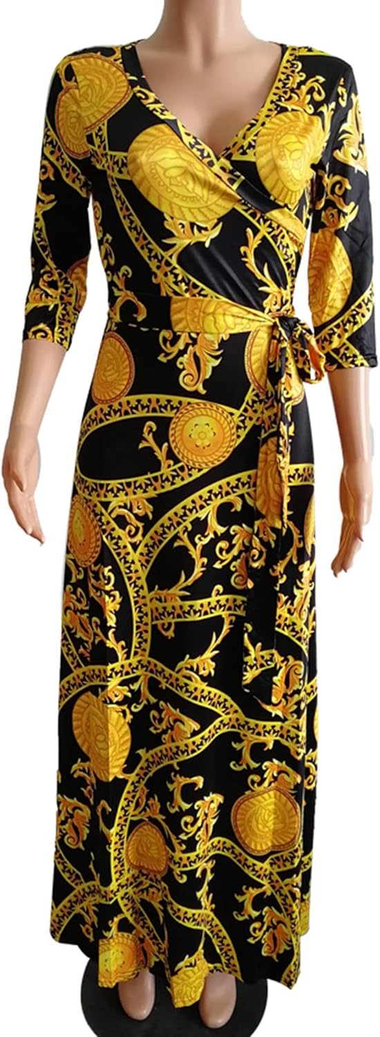 FANDEE Plus Size Maxi Dress for Women Casual Summer Sundress V-Neck 3/4 Sleeve