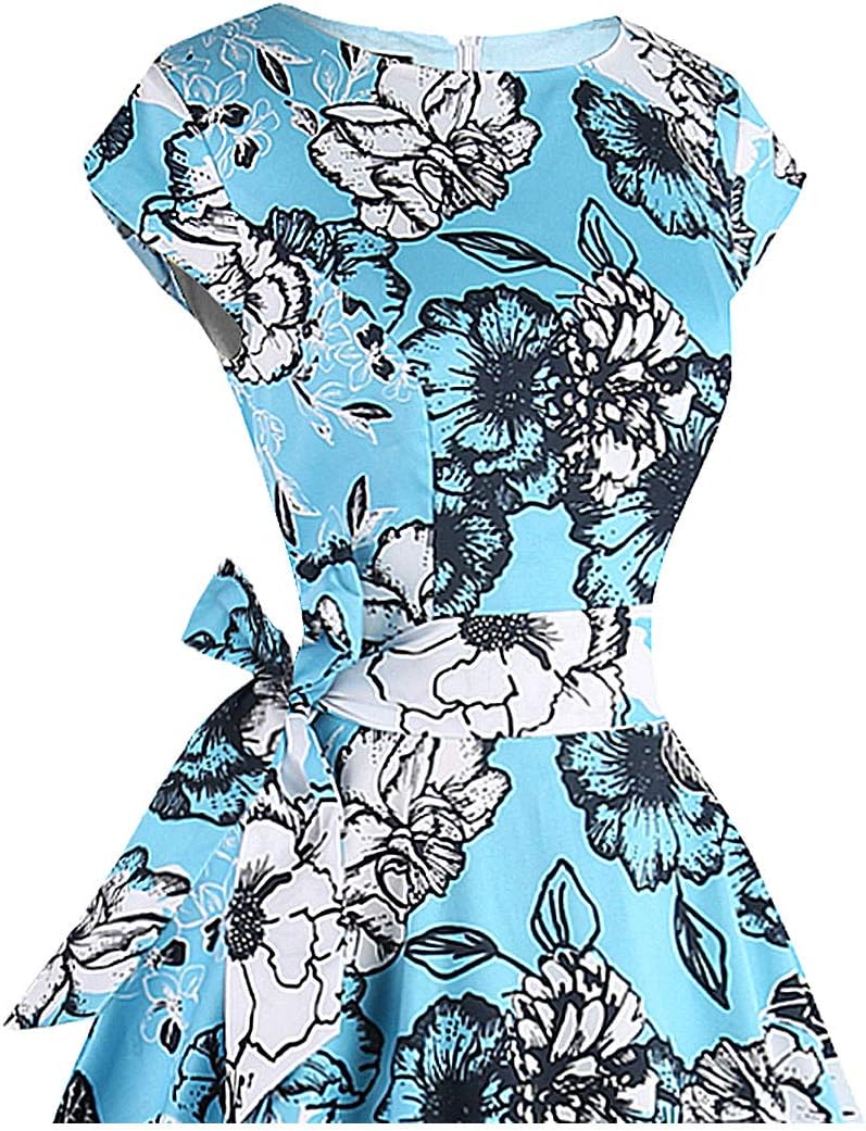 PUKAVT Women's 1950 Boatneck Cap Sleeve Vintage Swing Cocktail Party Dress with Pockets