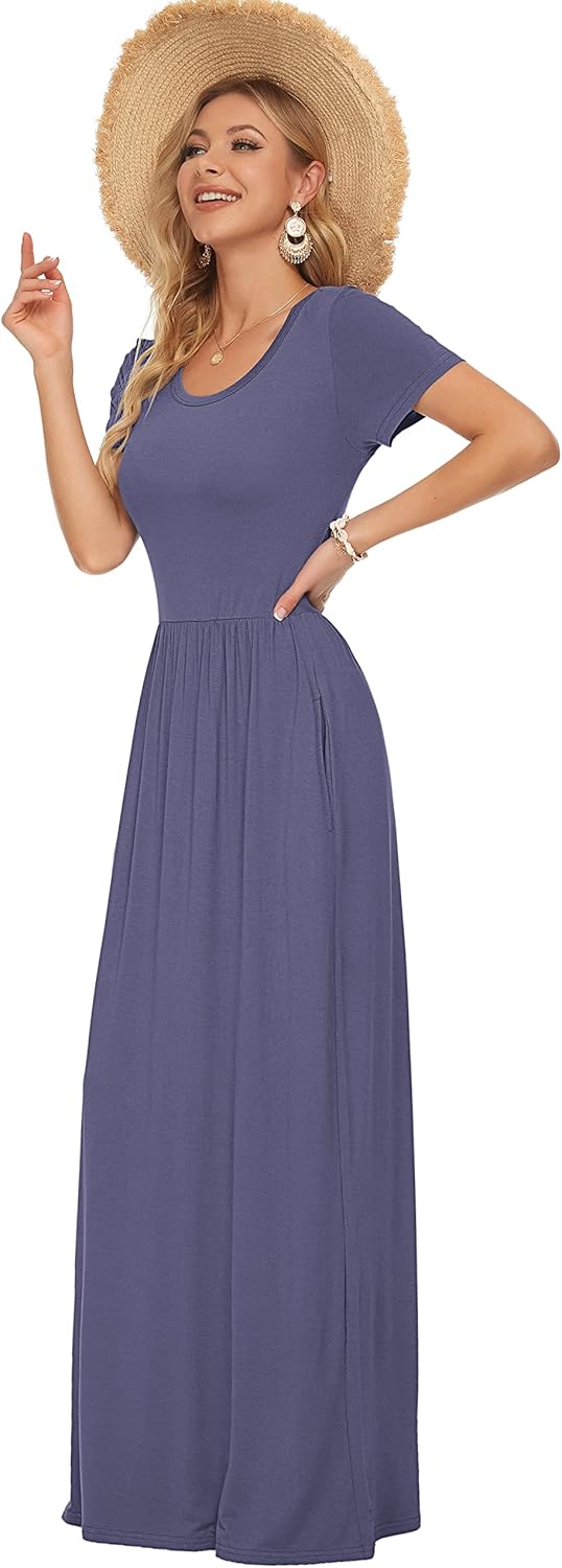 AUSELILY Women's Short Sleeve Loose Plain Casual Long Maxi Dresses for Women 2025