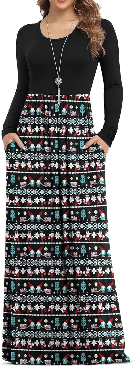 VIISHOW Women's Long Sleeve Loose Plain Maxi Dresses Casual Long Dresses with Pockets