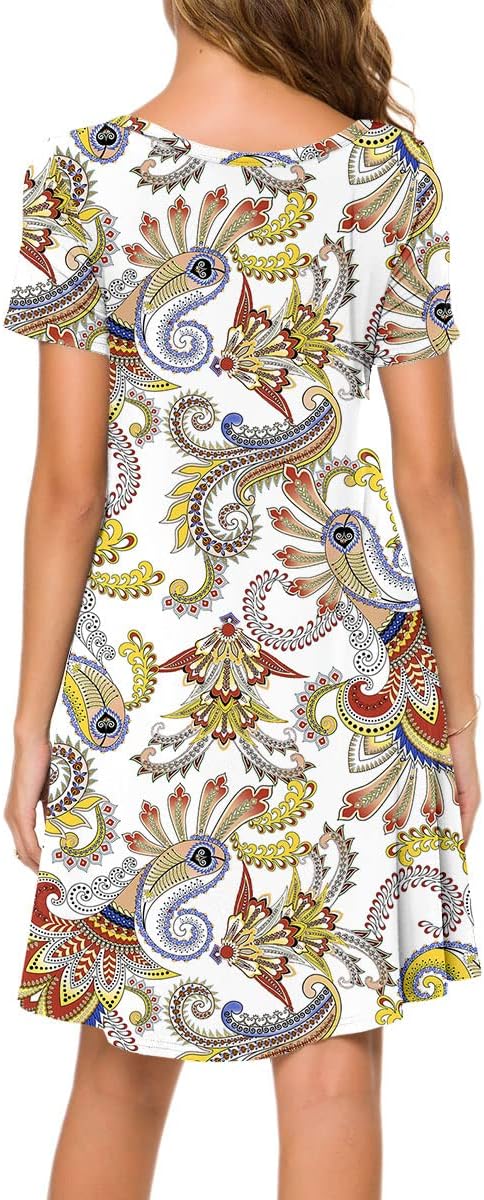 POPYOUNG 2025 Women's Summer Casual T-Shirt Dresses Crew Neck Beach Cover Up Sun Dress