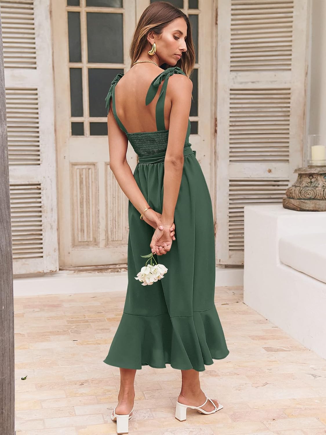 ANRABESS Women's Square Neck Ruffle Split Midi Elegant Formal Wedding Guest Cocktail Bridesmaid Graduation Party Dresses