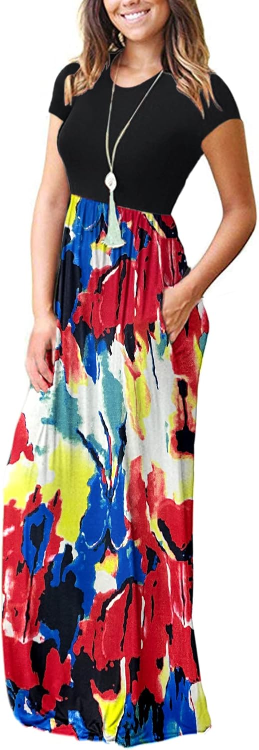 AUSELILY Women's Short Sleeve Loose Plain Casual Long Maxi Dresses for Women 2025