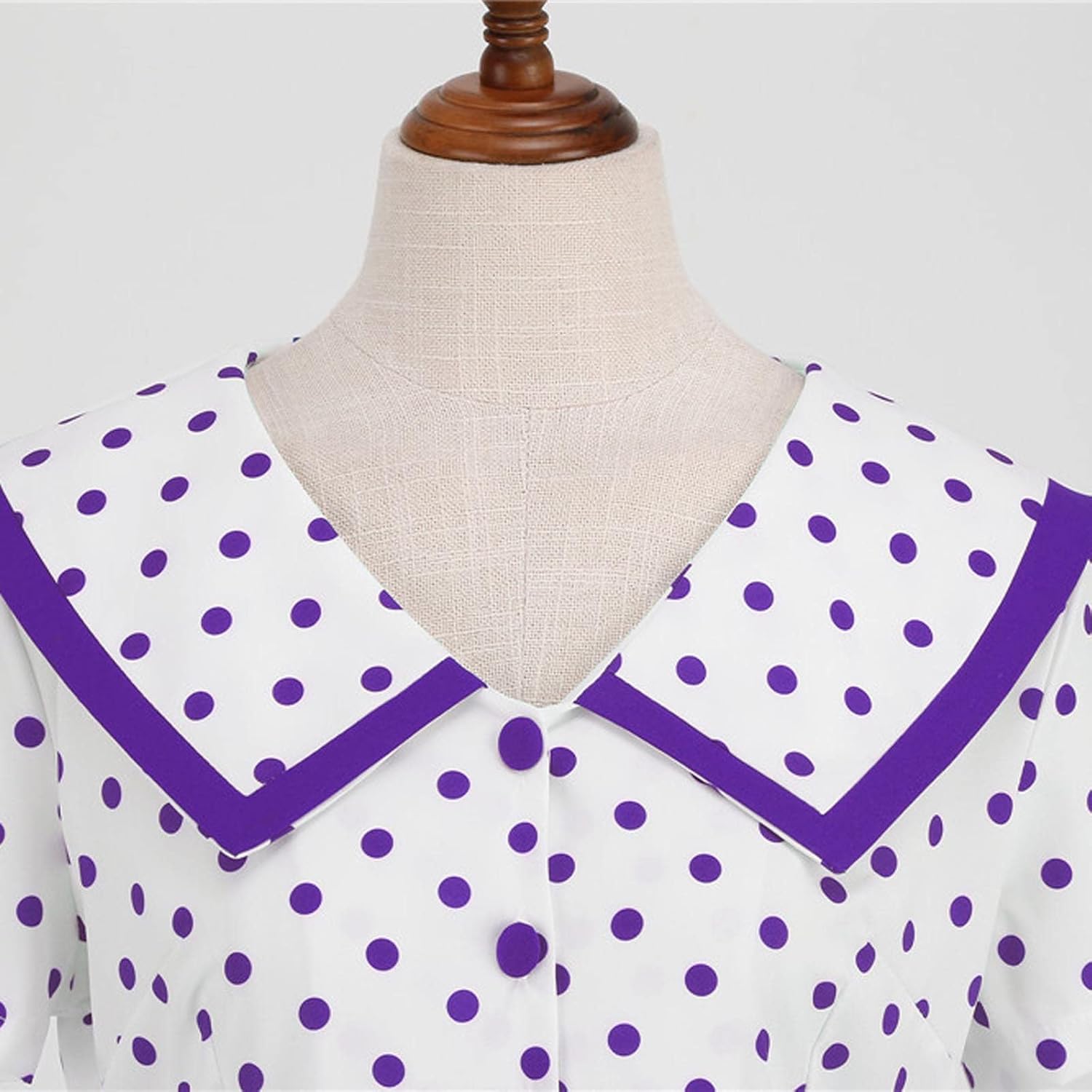 Women's Lapel Rockabilly Dress Cute Polka Dot Print Audrey Dress Button Down Vintage Cocktail Dress 1950s Fairy Dress