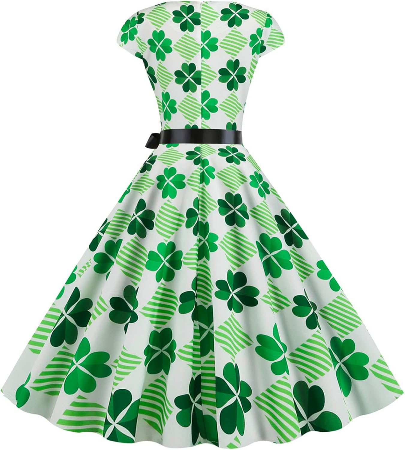 aihihe St Patricks Day Dress for Women A Line Pleated Hepburn Dress Lukcy Shamrock Print Irish Dress 2024 Vintage Dress