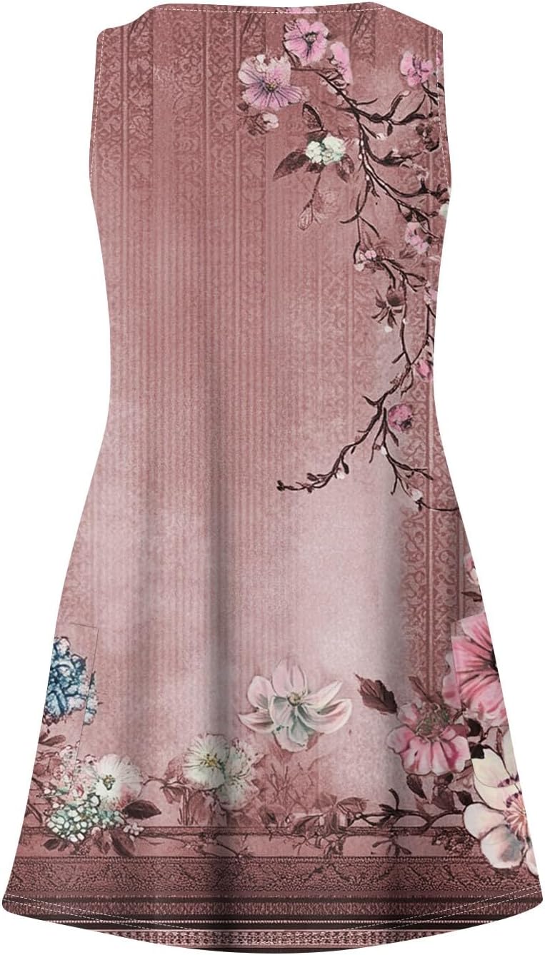 Women's Sleeveless Floral Print Summer Dress Casual V-Neck A-Line Mini Dress for Beach Party and Daily Wear