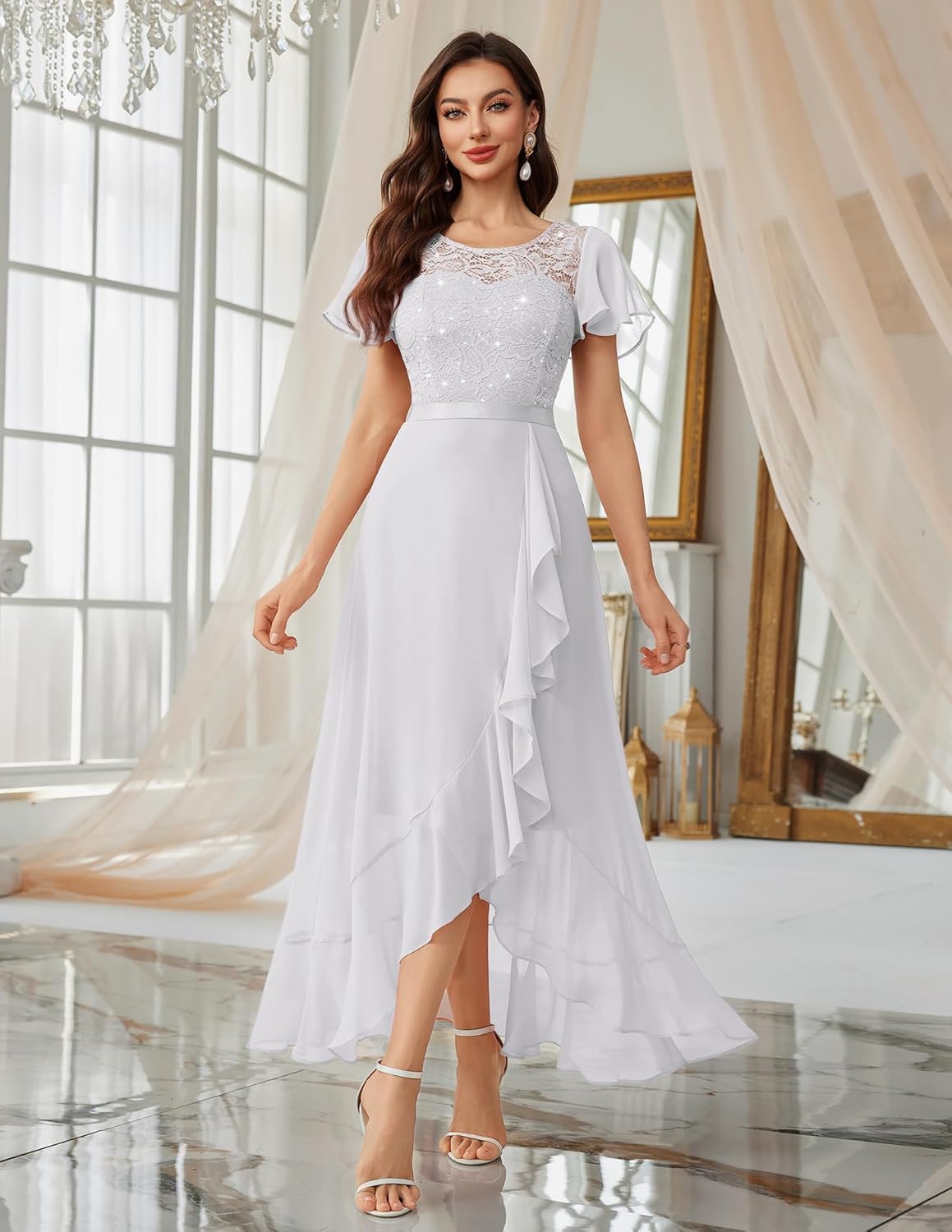 BeryLove Formal Dresses for Women 2025 Wedding Guest with Slit Cocktail Elegant Lace Long Prom Dress