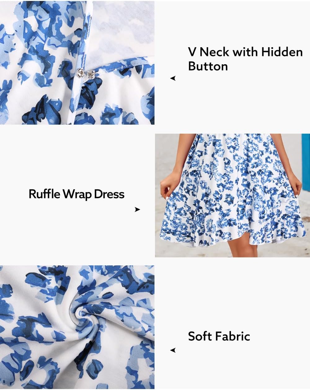 ULTRANICE Womens Summer Dresses Floral V Neck Ruffled Hem Spaghetti Spring Casual Beach Outfits Flowy Wrap Sun Dress
