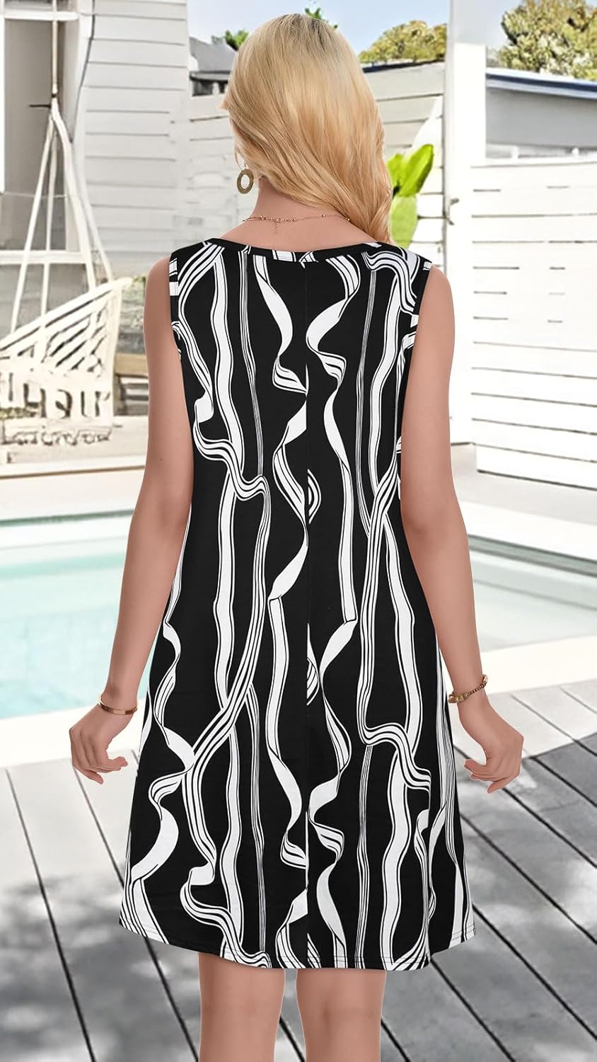 Summer Dresses for Women Beach Boho Sleeveless Vintage Floral Flowy Pocket Tshirt Tank Sundresses