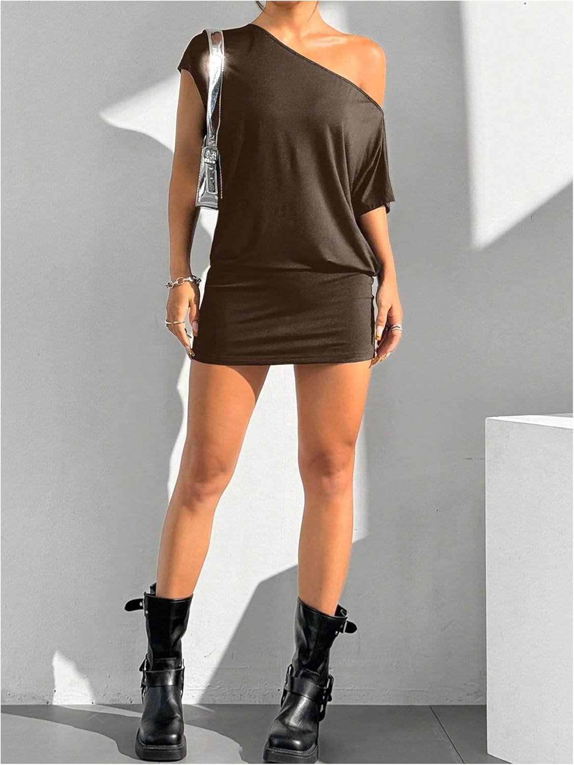 SOLY HUX Women's Mini Dress Off The Shoulder Short Sleeve Bodycon T Shirt Dresses