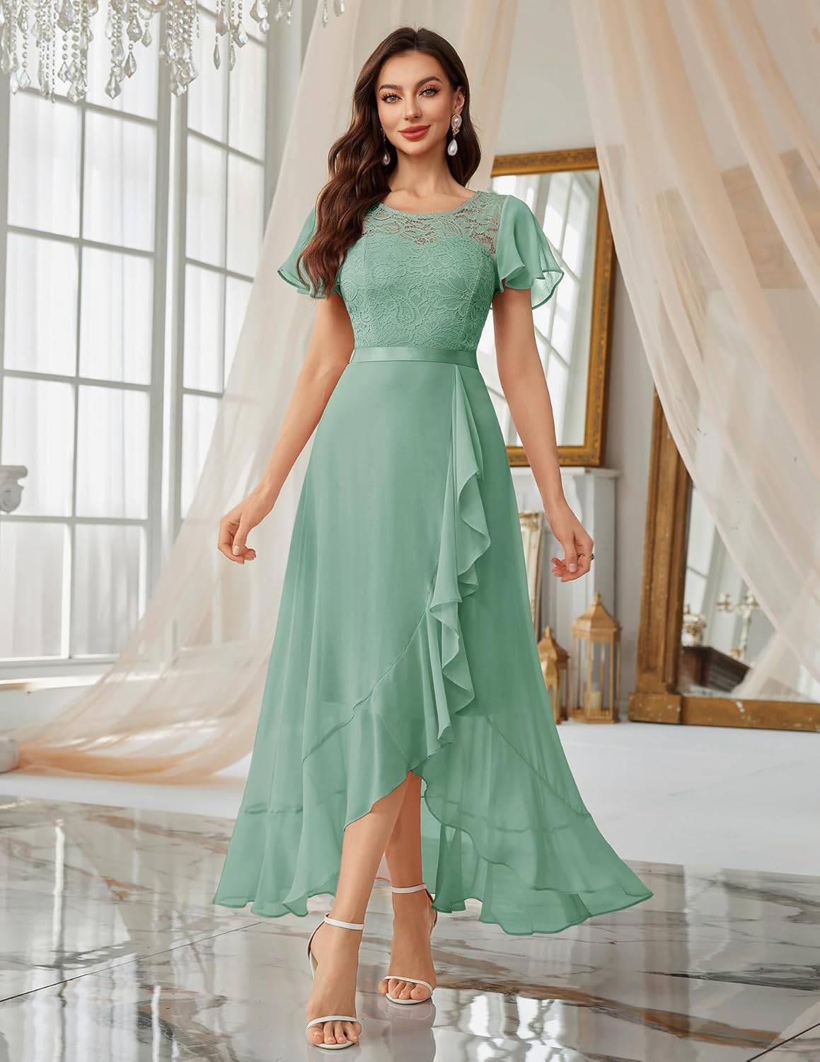 BeryLove Formal Dresses for Women 2025 Wedding Guest with Slit Cocktail Elegant Lace Long Prom Dress
