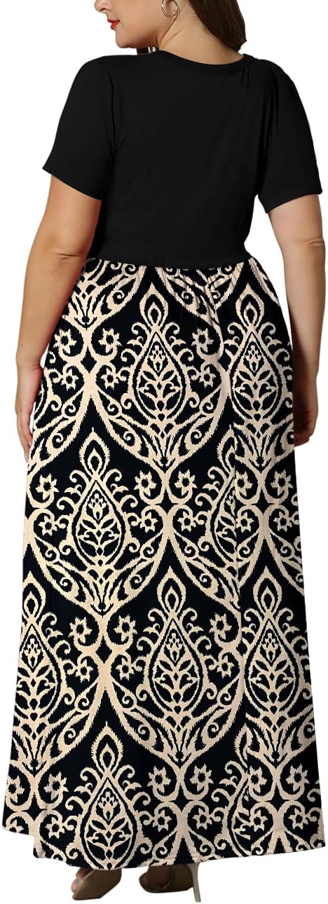 KARALIN Women’s Plus Size Maxi Dresses for Curvy Women Summer Casual Short Sleeve 2025 Long Dress 14W-26W