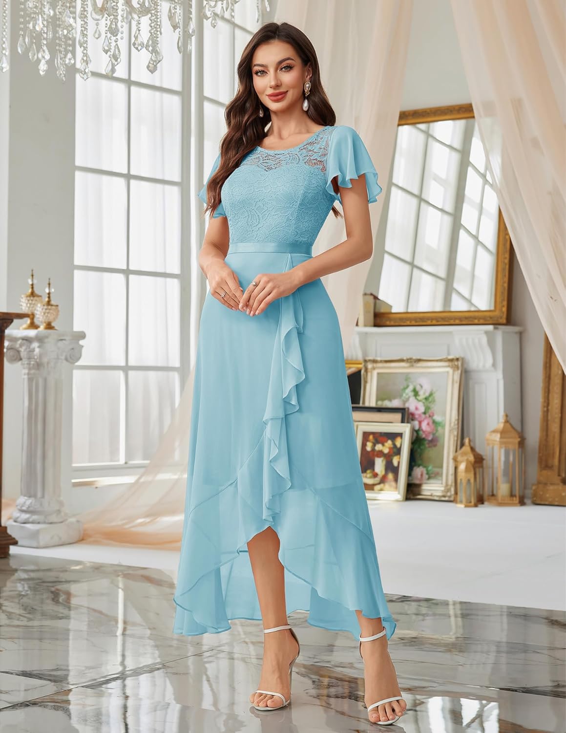 BeryLove Formal Dresses for Women 2025 Wedding Guest with Slit Cocktail Elegant Lace Long Prom Dress