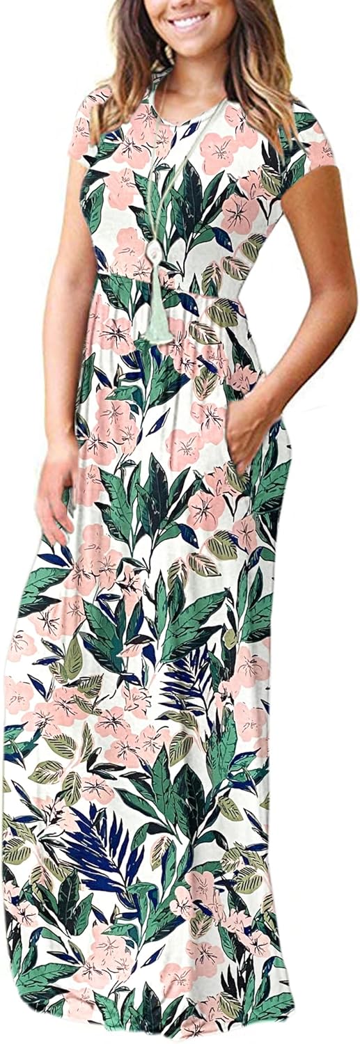 AUSELILY Women's Short Sleeve Loose Plain Casual Long Maxi Dresses for Women 2025