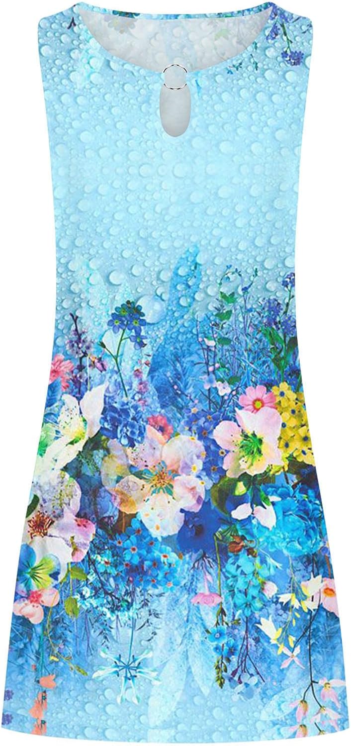 Summer Dresses for Women 2024 Casual Sleeveless Tank Dress Vintage Floral Print a-Line Beach Sundresses