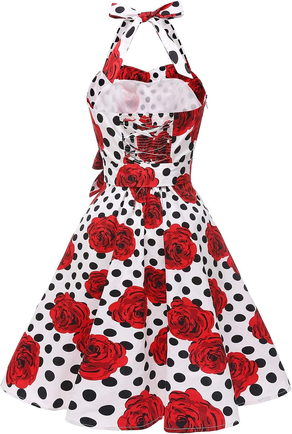 Topdress Women'sVintage Polka Audrey Dress 1950s Halter Retro Cocktail Dress
