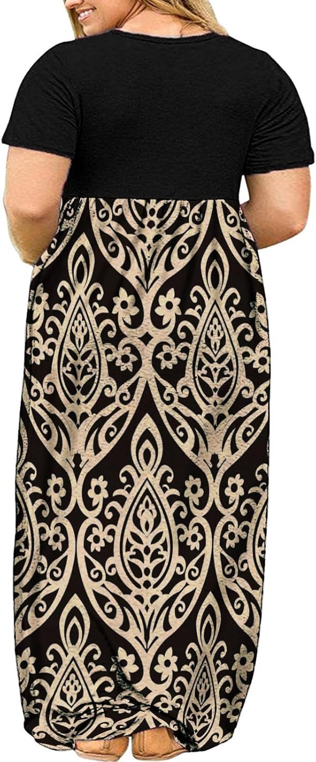 Kancystore Women's Short Sleeve Plus Size Maxi Dress with Pockets Loose Casual Summer Dresses
