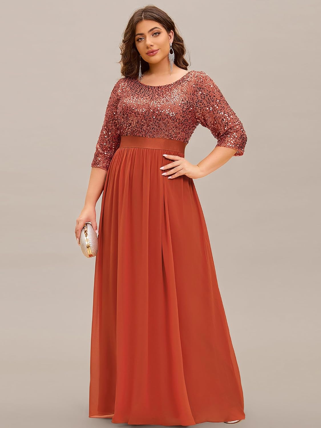 Ever-Pretty Women's Round Neck Maxi Dresses Sequin Plus Size Formal Dresses for Women 0683-PZ