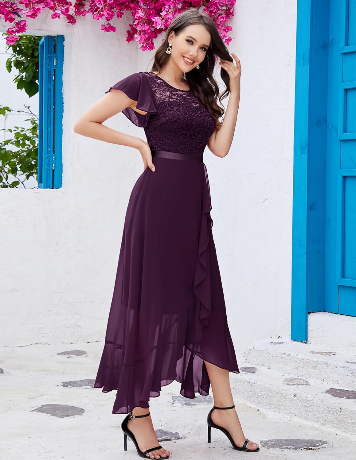 BeryLove Formal Dresses for Women 2025 Wedding Guest with Slit Cocktail Elegant Lace Long Prom Dress