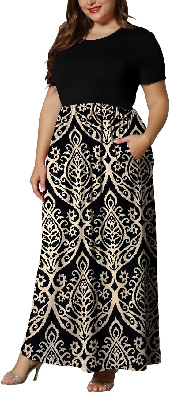 KARALIN Women’s Plus Size Maxi Dresses for Curvy Women Summer Casual Short Sleeve 2025 Long Dress 14W-26W