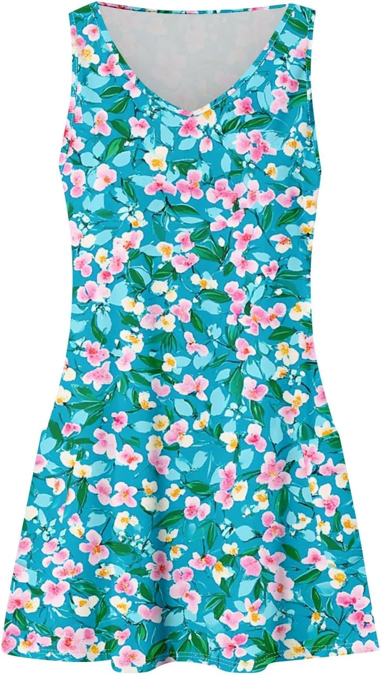 NBXNZWF Women Summer Casual Dress 2025 Casual Loose Sleeveless V-Neck Sundresses A Line Tshirt Beach Dresses with Pockets