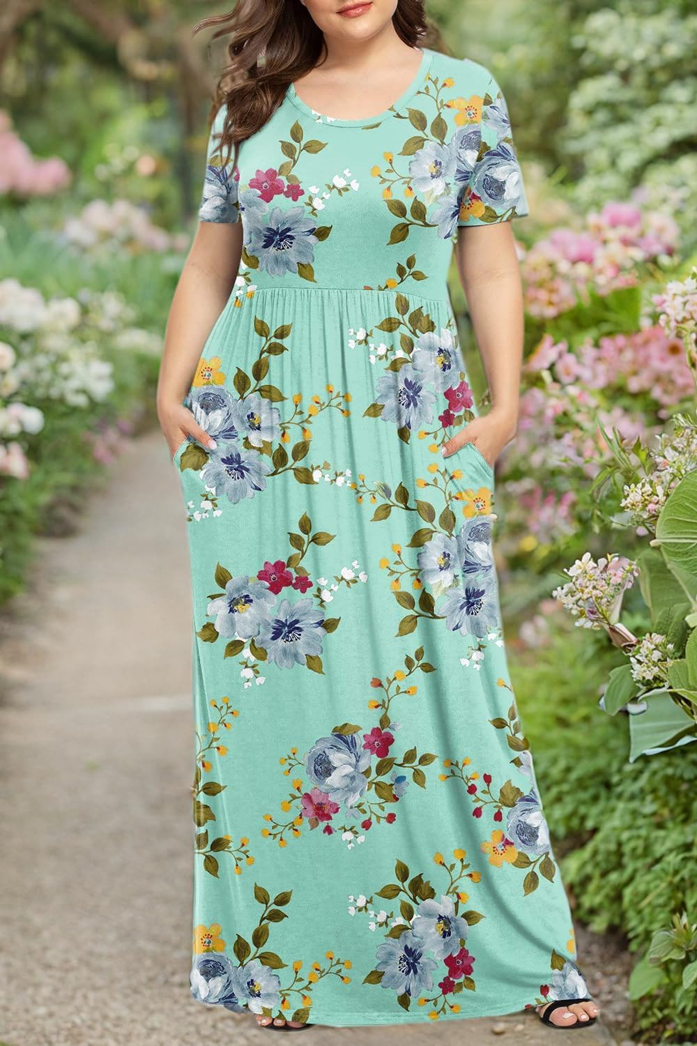 LONGYUAN Women's Plus Size Maxi Dresses for Curvy Women Summer Short Sleeve Casual 2025 Long Dress XL-6XL