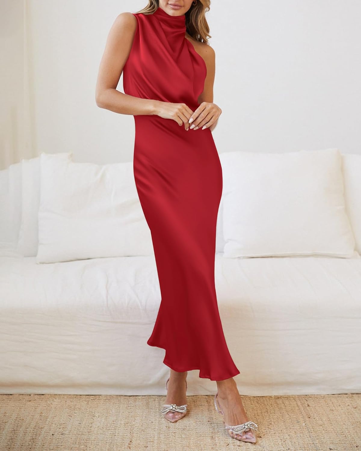 BTFBM Womens Sleeveless Cocktail Dresses Mock Neck Keyhole Elastic High Waist Evening Party Maxi Wedding Guest Dress