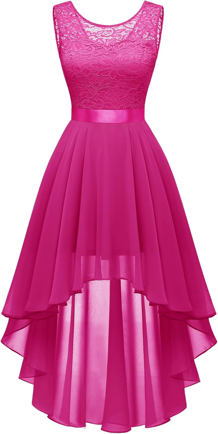 BeryLove Cocktail Prom Dresses 2025 Formal Wedding Guest Dresses Sleeveless Lace High Low Homecoming Dress