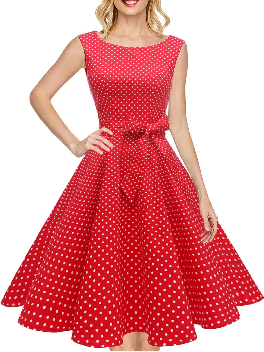 Hanpceirs Women's Boatneck Sleeveless Swing Vintage 1950s Cocktail Dress New