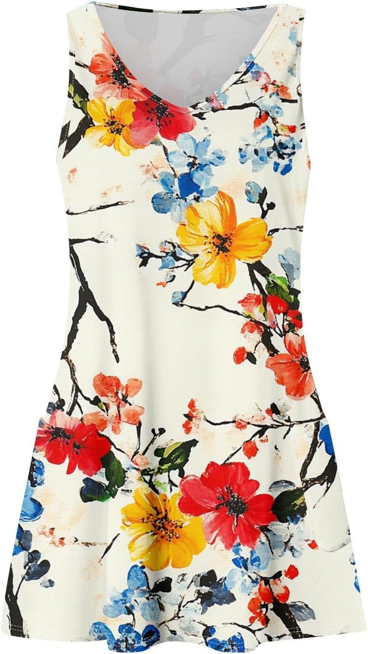 NBXNZWF Women Summer Casual Dress 2025 Casual Loose Sleeveless V-Neck Sundresses A Line Tshirt Beach Dresses with Pockets